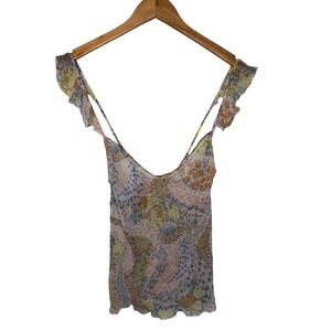 Victoria's Secret Floral Sheer Ruffle Cami Top Medium Adjustable Straps Romantic